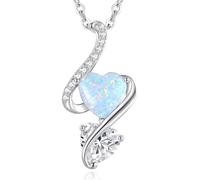 LOUISA SECRET Necklaces for Women 925 Sterling Silver Double Love Heart Flame Opal Birthstone Necklaces,Jewellery Gifts for Women/Wife/Her/Mum Anniversary Birthday Mothers Day Christmas Valentines