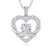 LOUISA SECRET Necklaces for Women 925 Sterling Silver Miniature Twisted Heart Moissanite Necklaces,Jewellery Gifts for Women/Wife/Her/Mum Anniversary Birthday Mothers Day Christmas Valentines