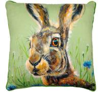 Louise Brown Hazel Hare Filled Cushion Green/brown/blue (40Cm X 40Cm)