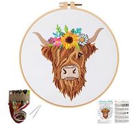 Louise Maelys Animal Embroidery Kits for Beginners with Highland Cow Pattern,Adults Starter Cross Stitch Kit DIY Needlepoint