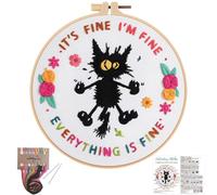 Louise Maelys Cute Cat Embroidery Kit for Beginners DIY Needlepoint | Adults Starter Cross Stitch Kits with Funny Animal Pattern, Complete Needlepoint Kit with Hoop, Threads, Needles and Guide