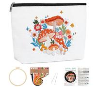 Louise Maelys Embroidery Kit for Beginners,Canvas Makeup Bag,Cross Stitch Kits for Adults,Arts Crafts Needlepoint Kit Include Embroidery Bag-Mushroom Flower Pattern