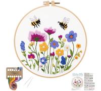 Louise Maelys Embroidery Kit for Beginners, Wildflower Bee Embroidery Kit | Needlepoint Kit with Pre-Printed Fabric, 7.9in Hoop, 2 Needles, Color Threads, Guide for Beginner Embroidery Crafts