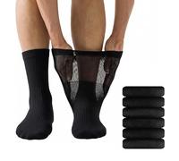 Louise23 06 Pairs Diabetic Socks Men - 100% Cotton Non-Elastic Loose Soft Grip Top for Swollen Feet, Edema & Poor Circulation, No Marks, No Squeeze, Breathable Wide-Fit, Black (UK 6-11 / EU 39-45)