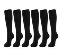 Louise23 6 Pairs Black Girls Knee High Socks Kids School Uniform Socks Cotton Rich Back to School Long Socks Seamless Toe Stay Up Boys Plain Knee High Socks Ages 7-10 Years