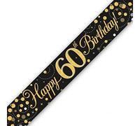 Louise'S 9ft Banner Sparkling Fizz 60th Birthday Black & Gold Holographic