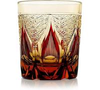 LOUISEYUN Edo Kiriko Japanese Style Whiskey Glasses-Luxurious 8 oz Amber Red Scotch Glasses -Hand Blown Crystal-Thick Weighted Bottom Rocks Glasses