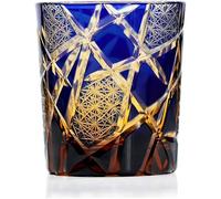 LOUISEYUN Old Fashioned Glasses Edo Kiriko Crystal Whiskey Glasses Cobalt Blue 9 OZ Wine Glass With Gift Box for Whiskey Scotch Bourbon Cocktail And Juice Drink