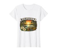 Louisiana Souvenir Vacation Memorabilia Badge State Visitor Value Graphic T-Shirt, Women, White, L