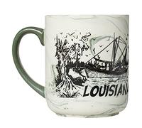 Louisiana State Bayou Swamp Design Etched Green Swirl Souvenir Coffee Mug