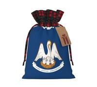 Louisiana State Flag Print Burlap xmas Gift Bag With Drawstring, Polyester Plaid Pouch For Gift Birthday Present-M Size