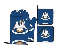 Louisiana State FlagA 4-Piece Kitchen mitt and potholder Set Printed Oven Mitts and Barbecue Party Gloves are Kitchen Essentials