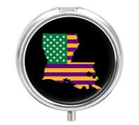 Louisiana State Mardigras Flag Pill Box Round Pill Organizer Pill Case | Pill Holder,3 Compartment,Medicine Organizer,Portable,Pill Container,for Travel Pocket Purse