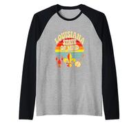 Louisiana State of Mind Retro Cajun Fleur De Lis Banjo Raglan Baseball Tee