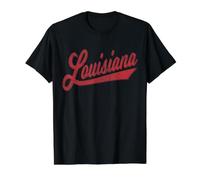 Louisiana Varsity Script Vintage Style Distressed RED Value Graphic T-Shirt, Men, Black, XL