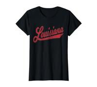 Louisiana Varsity Script Vintage Style Distressed RED Value Graphic T-Shirt, Women, Black, M