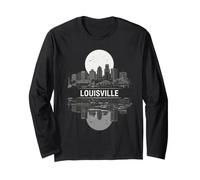 Louisville Kentucky Skyline Reflection Grayscale Vintage Long Sleeve T-Shirt