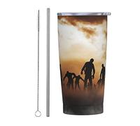 LOUJIN 20oz/550ml Stainless Steel Insulated Travel Coffee Cup, Cute Cats Travel Mug with Leakproof Lid, Straw and Straw Brush-Zombies Dead Men Walking Body at Night