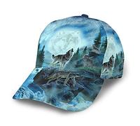 LOUJIN Baseball Cap Wolf Howling Night Moon River 3D Fashion Snapback Outdoor Trucker Hat Black