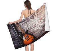 LOUJIN Bath Towel Music Theme Electric Guitar In Wooden Soft Beach Towel Highly Absorbent Microfiber Beach Blanket Soft Bath Towels 80x130cm