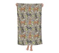 LOUJIN Beach Towel Australian Cattle Dog Blue and Red Heelers and Toys Medium Brown Absorbent Microfiber Blanket Soft Bath Towels 80X130CM