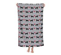 LOUJIN Beach Towel Bernese Mountain Dog Love Bernese Dog Dogs Cute Dog Hearts Grey Highly Absorbent Blanket Soft Bath Towels 80X130CM