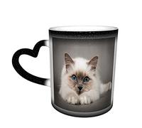 LOUJIN Birman Cat Color Changing Mug in The Sky Ceramic Heat Sensitive Cup Latte Mugs Heat Sensitive Design for Gifts Office Personalized Idea 12 Oz