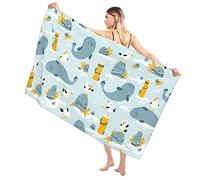 LOUJIN Cartoon Seagulls and Fur Seals Blue Bath Towel Microfiber Soft Bbsorbent Beach Towel Sand-free Swim Towel for Men Women 80x130cm