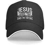 LOUJIN Christmas Baseball Cap Jesus Loves You and I'm Trying Cap Adjustable Hat Black