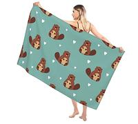 LOUJIN Cute Beaver and Heart Green Bath Towel Microfiber Soft Bbsorbent Beach Towel Sand-free Swim Towel for Men Women 80x130cm