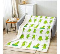 LOUJIN Frog Fleece Sherpa Blanket Kids Cute Green Frogs Throw Blanket Kawaii Funny Animal Fuzzy Blanket Soft Nature Plush Blanket Queen 125CM X 100CM