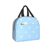 LOUJIN Insulated Lunch Bag Pretty Light Blue Daisy Flower Lunch Tote Bag Waterproof Portable Cooler Bag for Women Adults Students