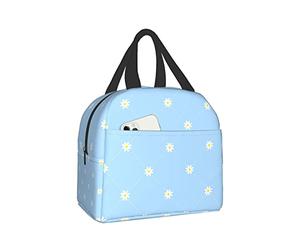 LOUJIN Insulated Lunch Bag Pretty Light Blue Daisy Flower Lunch Tote Bag Waterproof Portable Cooler Bag for Women Adults Students