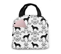 LOUJIN Lunch Bag Australian Kelpie Floral Silhouette Black and White Tote Bag Lunch Boxes Reusable Insulated Cooler Bag