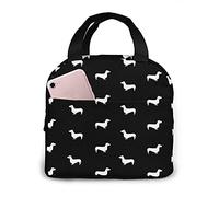 LOUJIN Lunch Bag Black and White Dachshund Silhouette Dachshundsseamless Tote Bag Lunch Boxes Reusable Insulated Cooler Bag