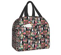 LOUJIN Lunch Bag Boston Terrier Florals Flower Tote Bag Lunch Boxes Reusable Insulated Cooler Bag Water-Resistant Thermal Meal Bag Snack Bag
