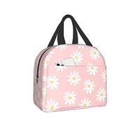 LOUJIN Lunch Bag Insulated Lunch Box Cute Daisy Flowers on Pink Reusable Lunch Tote Box Bag for Travel/Picnic/Work/Hiking/School/Office