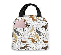 LOUJIN Lunch Bag Trotting Whippets and Paw Prints Tote Bag Lunch Boxes Reusable Insulated Cooler Bag Water-Resistant Thermal Meal Bag Snack Bag