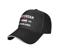 LOUJIN Netherlands Est.1581 Amsterdam Mesh Baseball Cap Breathable Adjustable Sports Cap Summer Sun Hat Black for Women Men