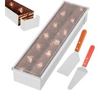 LOUJINGREO Rectangular Tiramisu Cake Mould,Adjustable Stainless Steel Baking Tray with Removable End Panel & Lid, Non-Stick Mousse & Cheesecake Pan with 2 Metal Spatulas for Baking Lovers