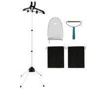 LOUJINGREO Steamer Stand,Handheld Garment Steamer Rack with Ironing Gloves and Two Clips,Height Adjustable Folding Telescopic Clothes Steaming Holder for Suitable Types of Clothing(black)