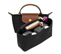 LOUKAYCCI Felt Purse Organizer Insert for Longchamp Mini bag Wihte Zipper Insert (Zipper Black, Mini)