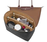 LOUKAYCCI New Dupont Paper Purse Organizer Insert for Longchamp Le Pliage L Handbag Insert (Black&Brown, Large)