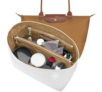 LOUKAYCCI New Dupont Paper Purse Organizer Insert for Longchamp Le Pliage L Handbag Insert (White&Brown, Large)