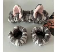 LOUKEKE 3pcs/set Leopard Print Plush Headband for Women Girls Spa Washing Face Makeup Elastic Headband Wrist Strap