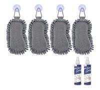 LOUKIN Microfiber Shag Eraser with Cleaner, Dry Erase Eraser, Grey, 4 Pack | Streak-Free Cleaning, Washable Microfiber Shag, with 2 x 100 ml AP Certified Non-Toxic Cleaner, Whiteboard & Glass Use