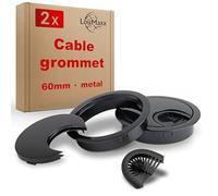 LouMaxx Cable Guide 60 mm Diameter - Set of 2 Metal Black - Cable Guide Desk with Dust Seal - for More Organisation