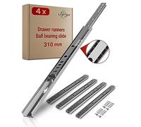 LouMaxx Drawer Runners 17mm Groove [4 Pack] - 310mm Cabinet Drawer Slides - Ball Bearing Drawer Runners - Suitable Replacement IKEA, MFI - Screws Included