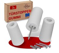LouMaxx Floor Door Stops Made of Rubber - Floor Door Stop Ø 40 mm x 75 mm - For Screwing On - Reliable Protection Against Hitting Doors - Set of 3 in White