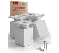 LouMaxx Furniture Legs 4pc Set 40x40x60mm White Square - Adjustable Cabinet Legs with Mounting Plate - Height Adjustable Legs for Cupboard Units